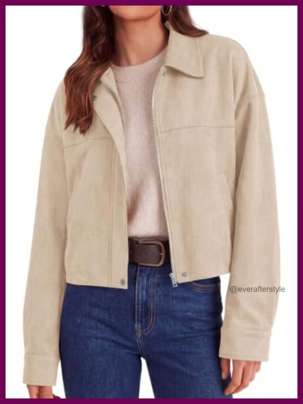 Faux Suede Cropped Zip Up Jacket Womens Casual Fall Coat Long Sleeve